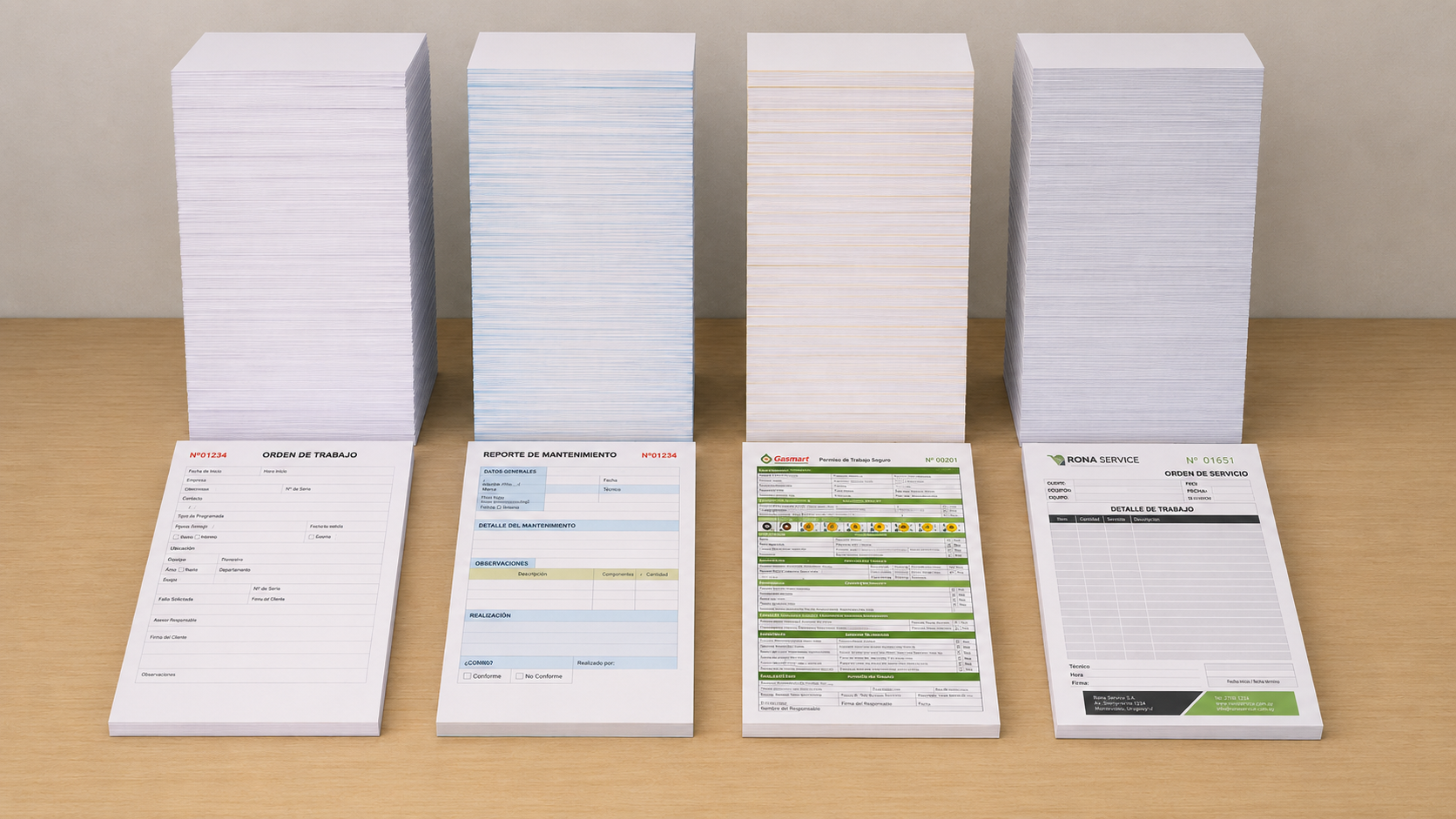 Formularios autocopiativos, talonarios y documentación operacional